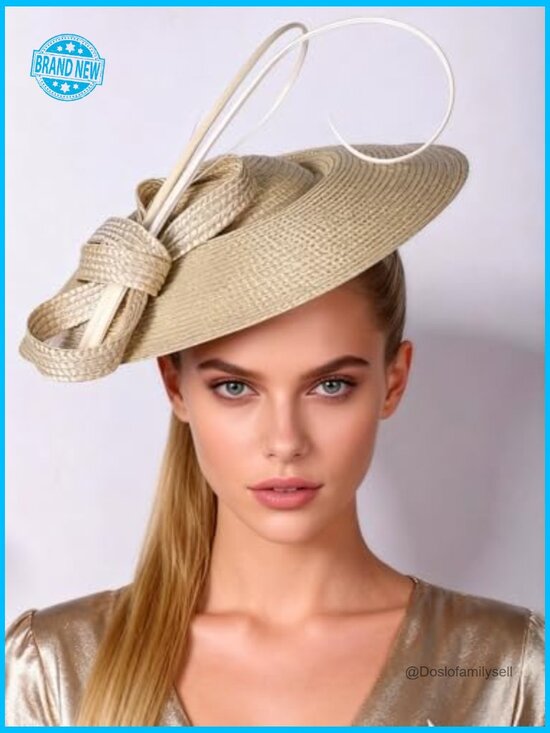 Vintage Straw Fascinator Hat Elegant Derby Pillbox Church Sinamay Ladies Wedding main image 4